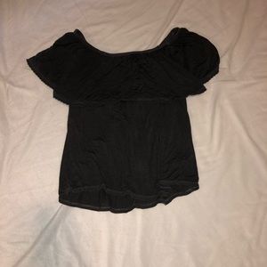 off the shoulder grey shirt